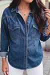 Western Patch Pockets Tunic Length Long Sleeve Denim Jacket