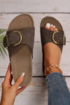 Buckle Decor Faux Suede Thick Sole Slides | US6-10