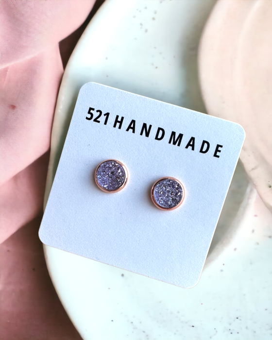 Light Shimmer Purple Druzy Stud Earrings for Fall