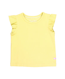  Girls Banana Yellow Rib Knit Flutter Sleeve Top