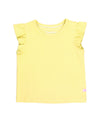 Girls Banana Yellow Rib Knit Flutter Sleeve Top