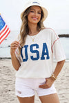4th of July Half Sleeve Loose Ribbed USA Graphic Top | S-4X