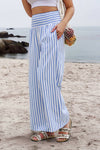 Coastal Vertical Striped Smocked Wide-Leg Pants