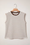 Stripe Ribbed Round Neck Trim Loose Top