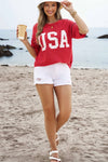 4th of July Half Sleeve Loose Ribbed USA Graphic Top | S-4X