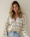 Lily Multicolor Striped Buttoned Front V Neck Cardigan