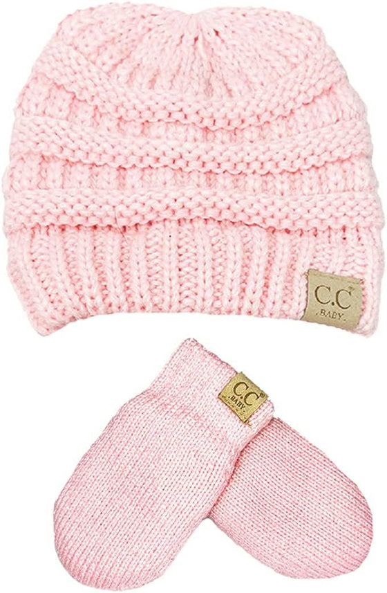 Infant Beanie and Mittens Set - Pale Pink