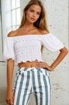 SMOCKED TOP WITH DOUBLE BUBBLE POOF SLEEVES - WHITE 1498TB