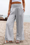 Coastal Vertical Striped Smocked Wide-Leg Pants
