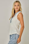 Washed Thermal Sleeveless Henley Top
