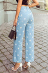 Leopard Frayed Edge Wide Leg High Waist Jeans
