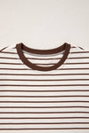 Stripe Ribbed Round Neck Trim Loose Top