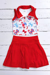 Patriotic printed bow crop top & skort. Hi-Performance material. GSD013006-