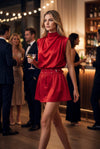 Satin Cowl Neck Top & Belted Skort Set
