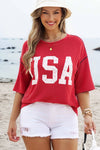4th of July Half Sleeve Loose Ribbed USA Graphic Top | S-4X