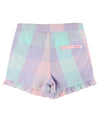 Girls Cotton Candy Plaid Ruffle Trim Woven Shorts