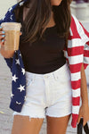 Stripes American Flag Zipped Collar Oversized Sweatshirt