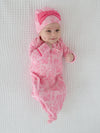 SoftSnooze™ Baby Girls Cotton Modal Pink Cottontail Toile Ruffle Knotted Sleep Gown & Bow Hat Set