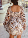 Floral Sweetheart Neck Long Sleeve High Waist Mini Dress