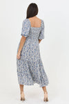 SMOCKED BODICE HALF PUFF SLEEVE MIDI DRESS