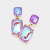 Square Rectangle Glass Stone Link Dangle Evening Earrings