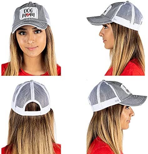 Patch Mesh Baseball Hat (Dog MOM - Grey)