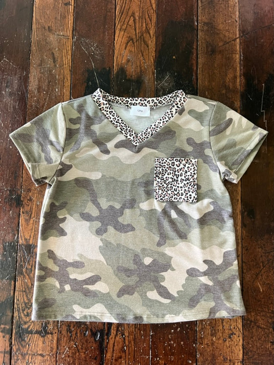 Olive/Cheetah Girl's Top