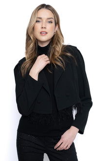  Picadilly Black Feather Trimmed Cropped Blazer