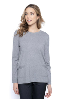  Picadilly Heather Grey Crew Neck Top w/Pockets