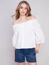 Charlie B Embroidered Off-Shoulder 3/4 Sleeve Lined Top