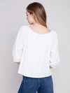 Charlie B Embroidered Off-Shoulder 3/4 Sleeve Lined Top