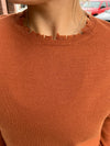 Crew-Neck Drop-Shoulder Sweater with Frayed Edge Details
