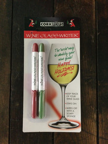  Cork Pops Wine Glass Writer - Red & Green