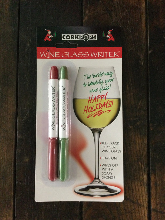Cork Pops Wine Glass Writer - Red & Green
