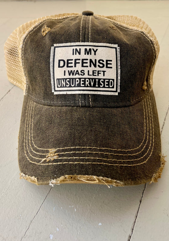 Distressed Mesh Back Cap "In My Defense I was Left Unsupervised"