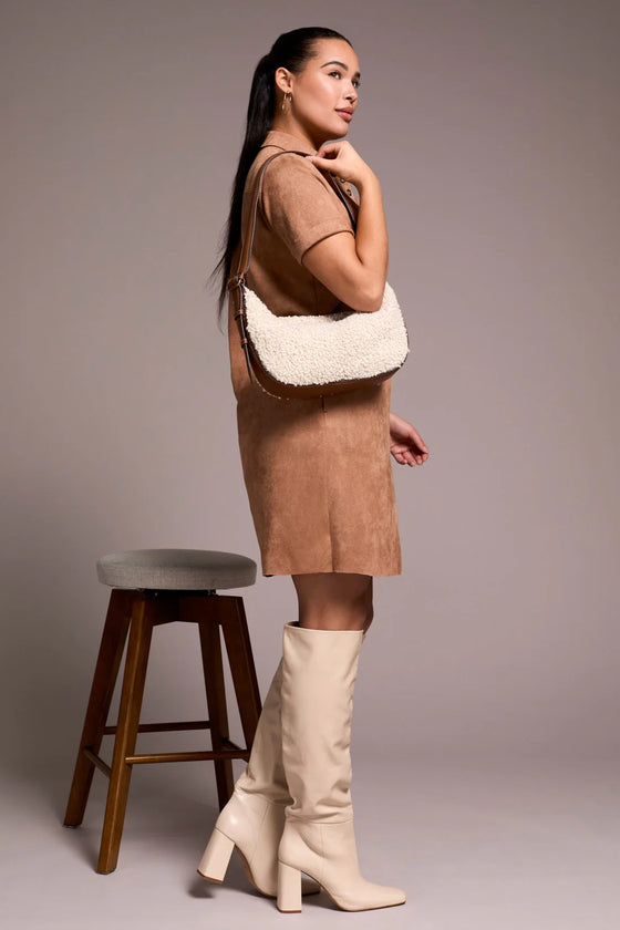 Faux Suede Dress w/Front Pocket Eyelet Detail & Pockets