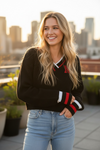 Nebraska Black & Red Cropped V-Neck Sweater
