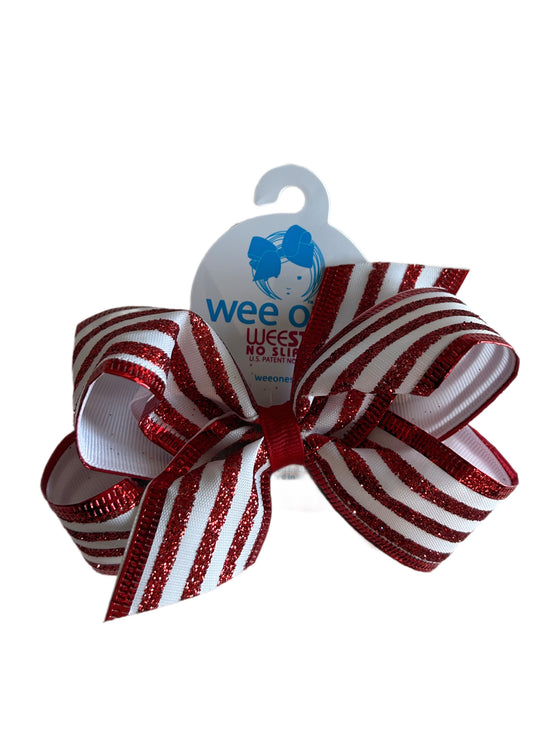 Wee Ones Red/White Striped Glitter Bow