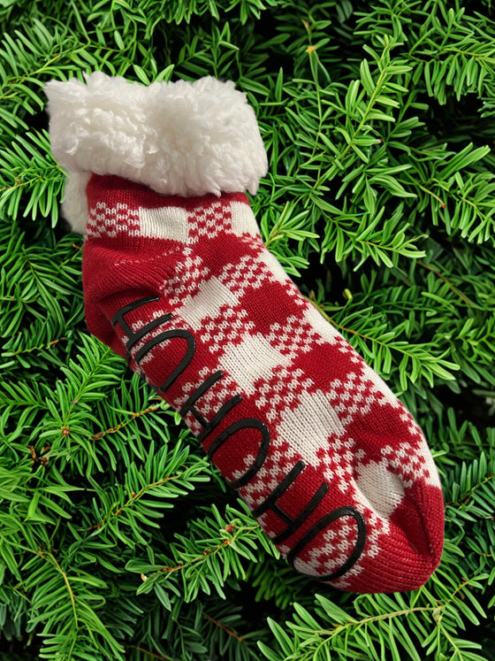 Genevieve Red/White Plaid "Ho Ho Ho" Socks