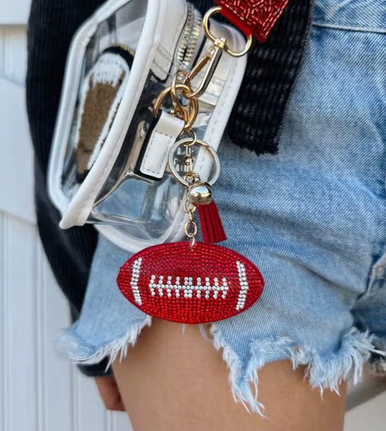 Red Crystal Football Keychain