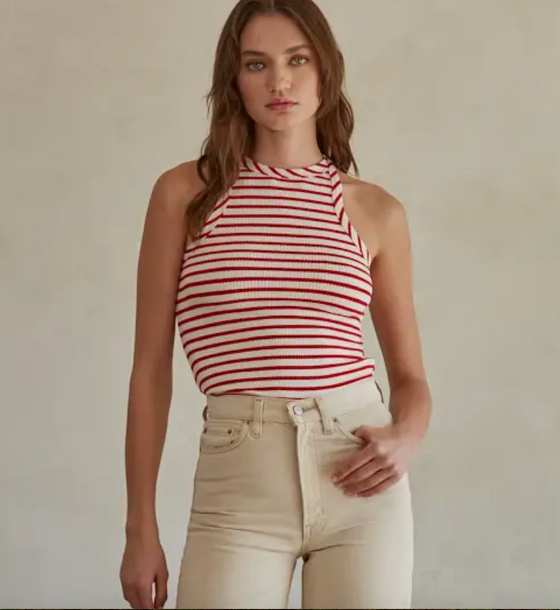 Red & Cream Striped Tank