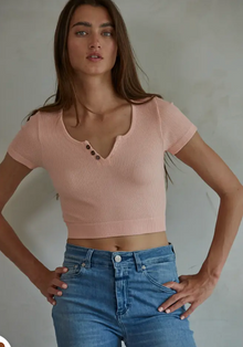  Seamless Button Down Short Sleeve Crop Top