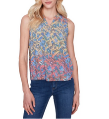  Charlie B Sleeveless Floral Blouse w/Ruffle Collar