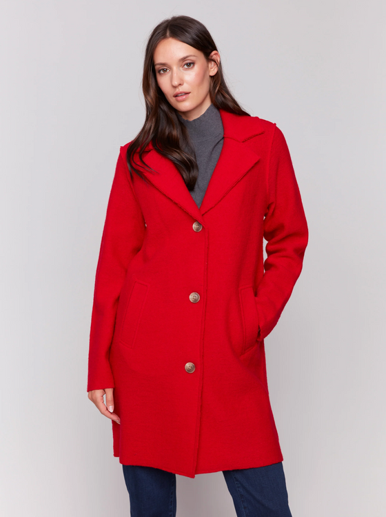 Red Boiled Wool Long Coat