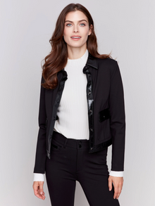  Black Long Sleeve Jacket w/Pleather Details