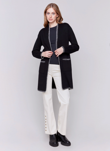  Long Cardigan w/Contrast Blanket Stitch