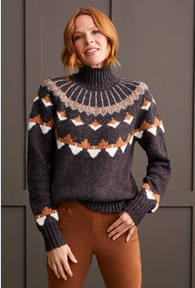  Novelty Yarn Mock Neck Intarsia Sweater