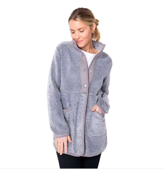 Gray Sherpa Fleece Cozy Snap Jacket