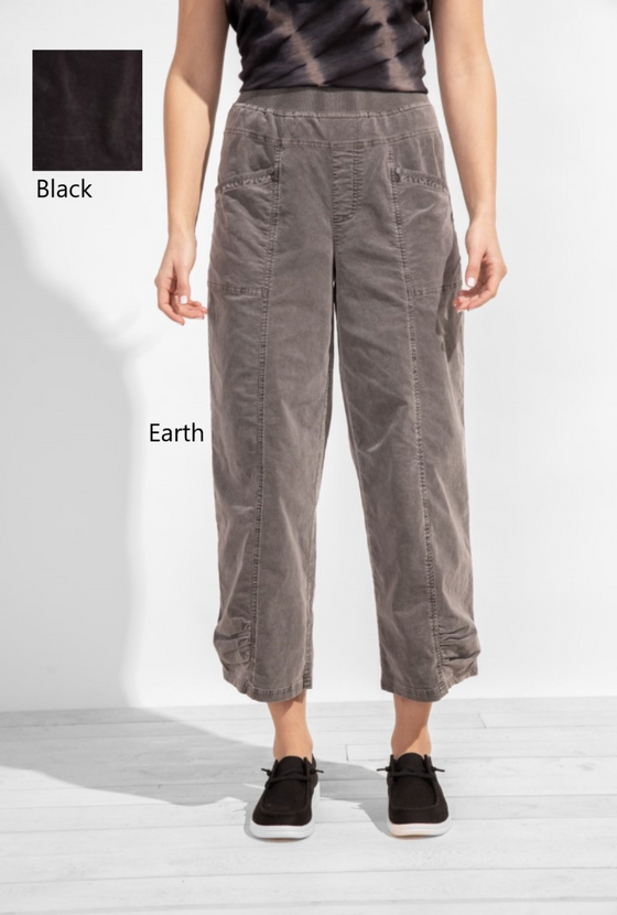 Black Stretch Cord Ruched Flood Pant