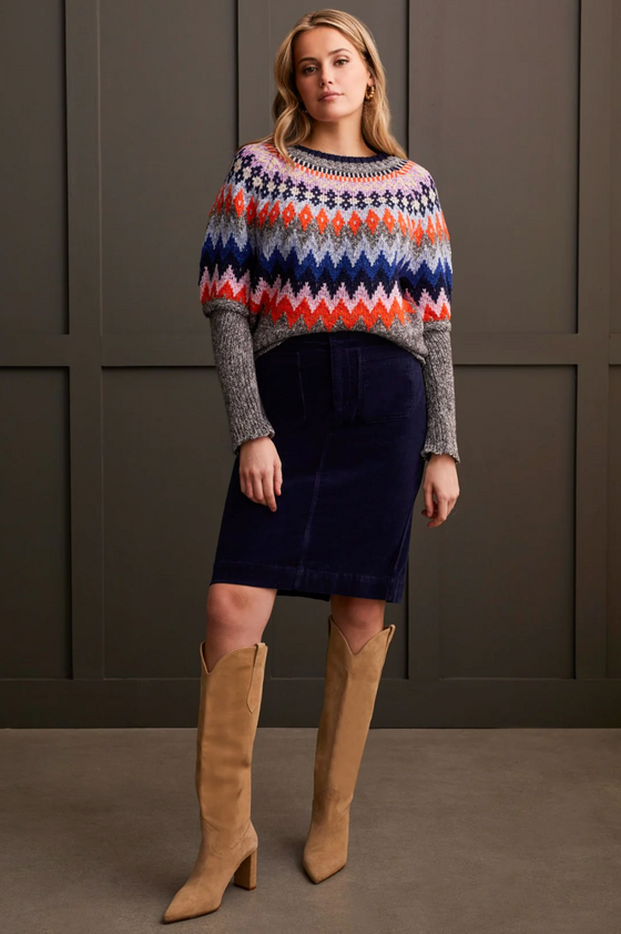 Gray Mix Ground Intarsia Ribbed Sweater